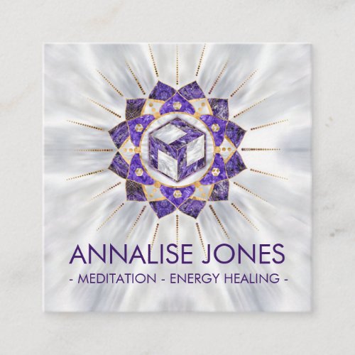 Antahkarana in Lotus Mandala_ Amethyst and Pearl Square Business Card
