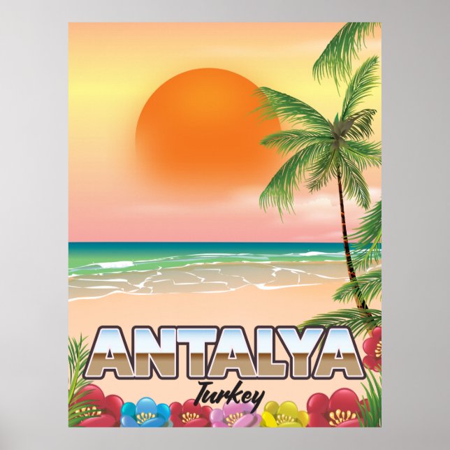 Antalya Turkey beach travel poster (Front)