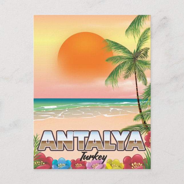 Antalya Turkey beach travel poster Postcard (Front)