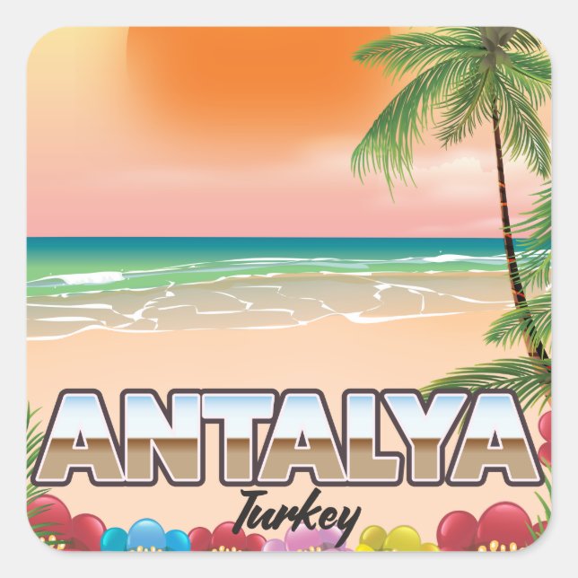 Antalya Turkey beach travel poster Square Sticker (Front)