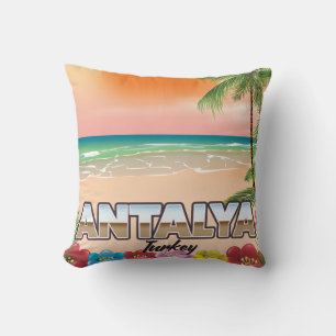 Antalya Turkey beach travel poster Throw Pillow