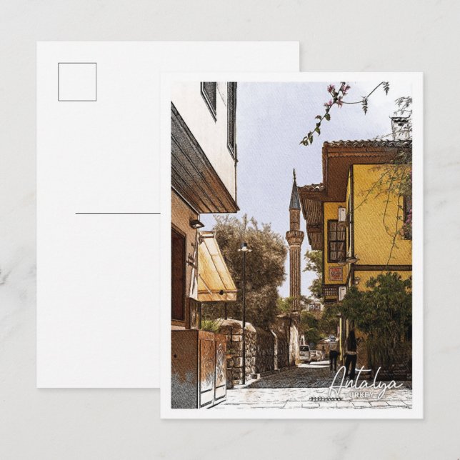 Antalya Turkey Beautiful Color Pencil City Postcard (Front/Back)