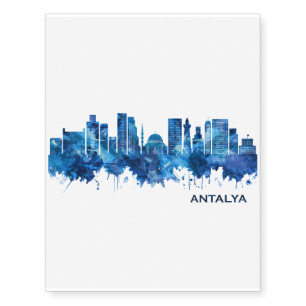 Antalya Turkey Skyline Blue Temporary Tattoos