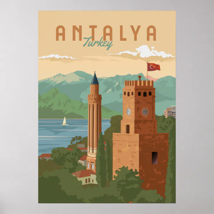 Retro Vintage Style Travel Poster or Canvas Picture Antalya Turkey