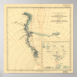 Antarctic Expedition and Surveys Antique Map 1909 Poster
