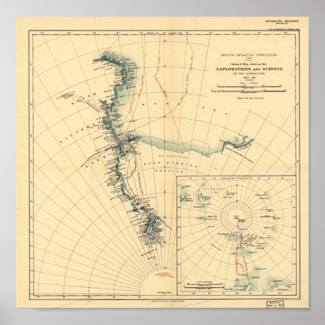 Antarctic Expedition and Surveys Antique Map 1909 Poster (Front)
