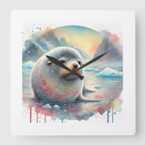 Antarctic Fur Seal 040724AREF127 _ Watercolor Square Wall Clock