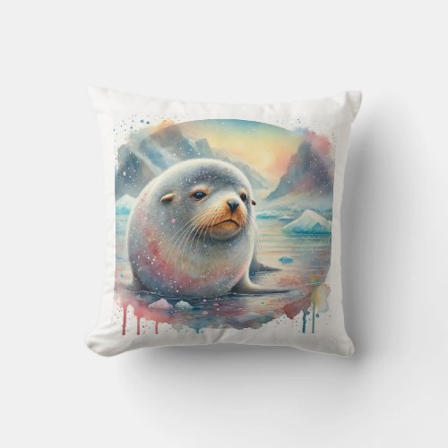 Antarctic Fur Seal 040724AREF127 _ Watercolor Throw Pillow