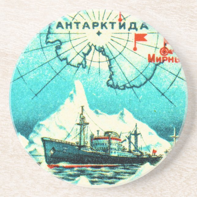 Antarctica 1956 sandstone coaster (Front)