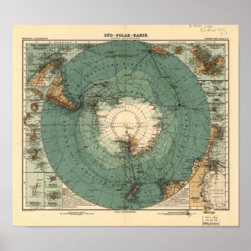 Antarctica Antique Atlas Map of 1912 Poster | Zazzle