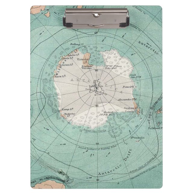 Antarctica Antique Map Clipboard (Front)