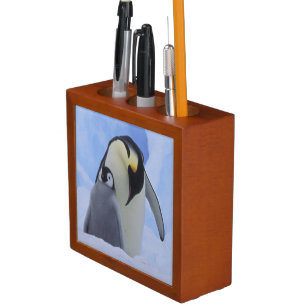 Antarctica. Emperor penguins and chick Pencil Holder