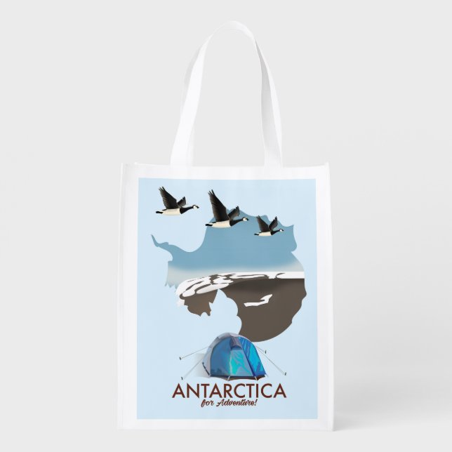 Antarctica For Adventure Travel poster map. Grocery Bag (Back)