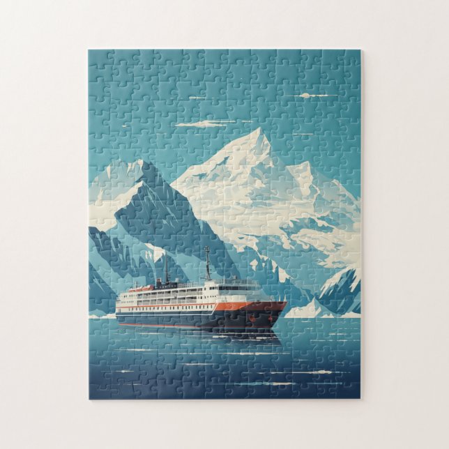 Antarctica Iceberg and Ship Retro Travel Poster Jigsaw Puzzle (Vertical)