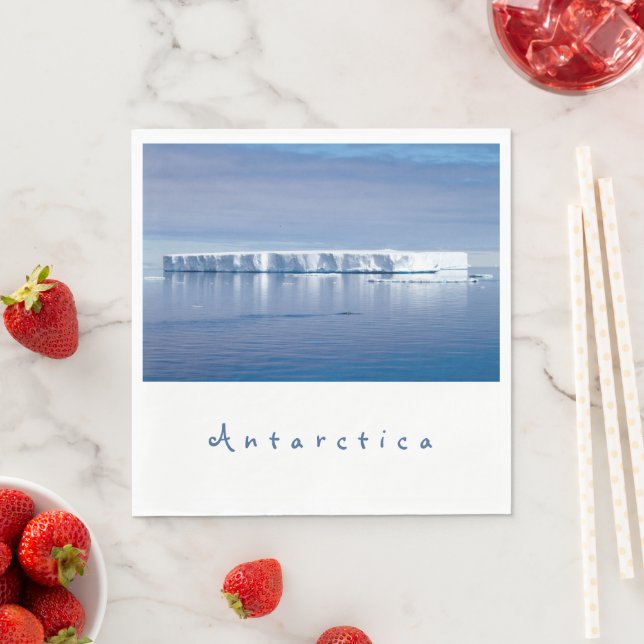 Antarctica iceberg landscape photo with white text napkins (Insitu)