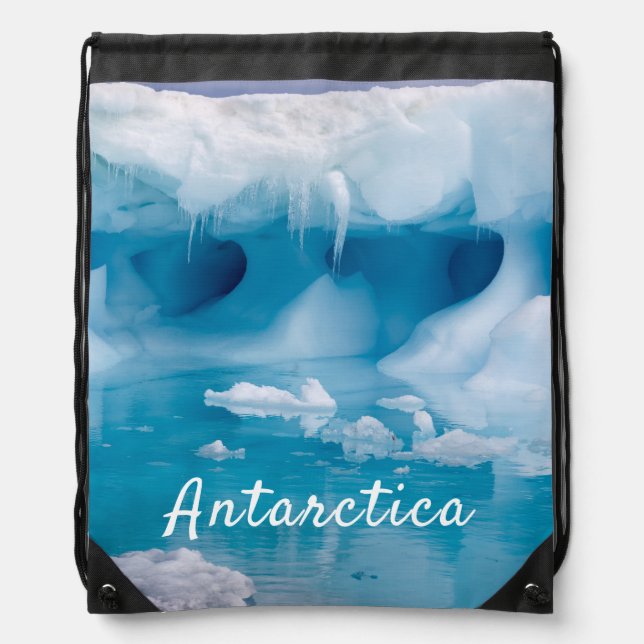 Antarctica iceberg photo with text drawstring bag (Front)