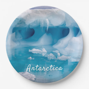 Antarctica iceberg photo with text paper plates