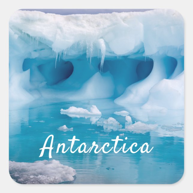 Antarctica iceberg photo with text square sticker (Front)