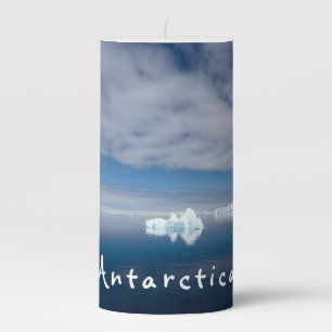 Antarctica landscape floating ice photo with text pillar candle