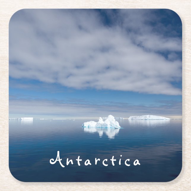 Antarctica landscape floating ice photo with text square paper coaster (Front)