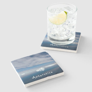 Antarctica landscape floating ice photo with text stone coaster
