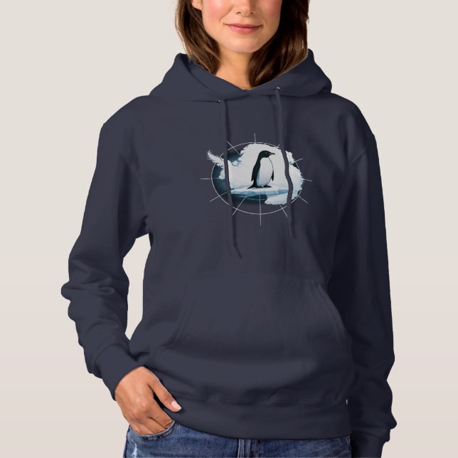 Antarctica Penguin Emblem – Polar Explorer Design Hoodie (Front)