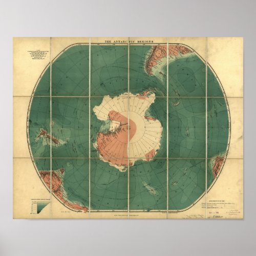 Antarctica Regions Antique Map 1922 Poster