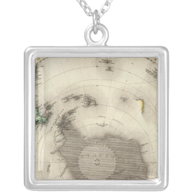 Antarctica, Southern Hemisphere Silver Plated Necklace (Front)