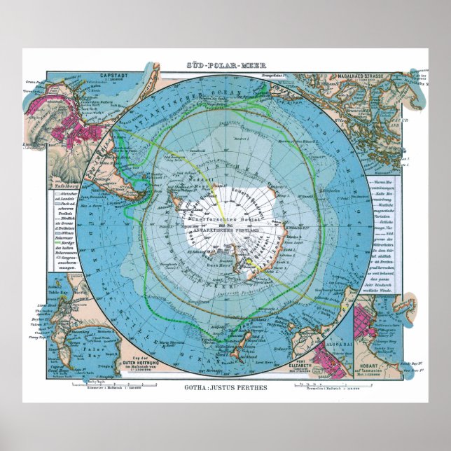 " Antarktis: 1906 - Südpolar Meer Karte (deutsch) Poster (Front)