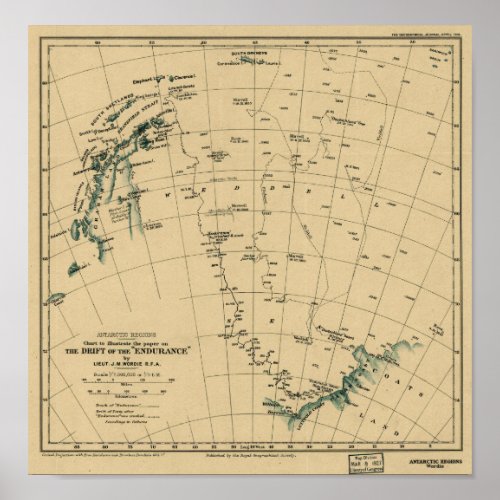 Antartic Regions Drift of the Endurance 1918 Map Poster