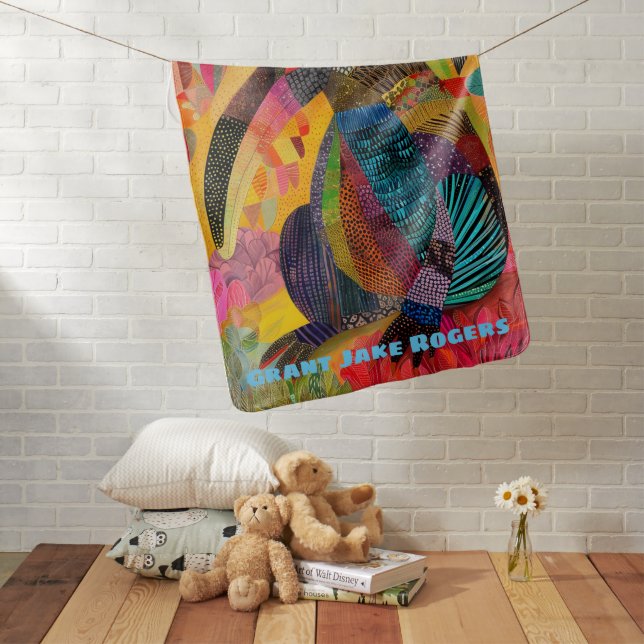 Anteater Baby Colorful Quilt Textile Art Style Baby Blanket (In Situ)