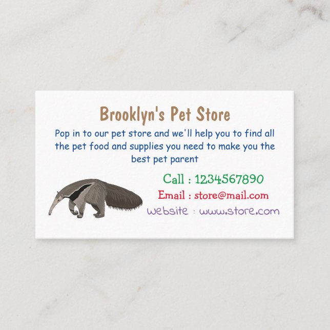 Anteater cartoon illustration business card (Front)
