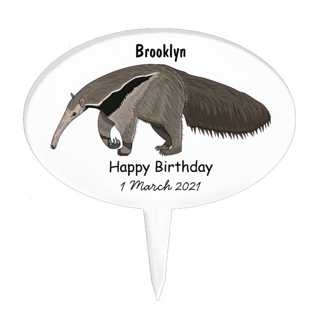 Anteater cartoon illustration cake topper (Front)