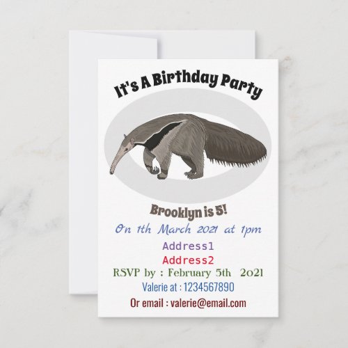 Anteater cartoon illustration invitation
