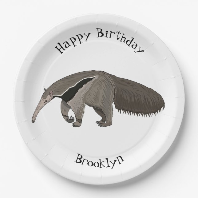 Anteater cartoon illustration paper plates (Front)