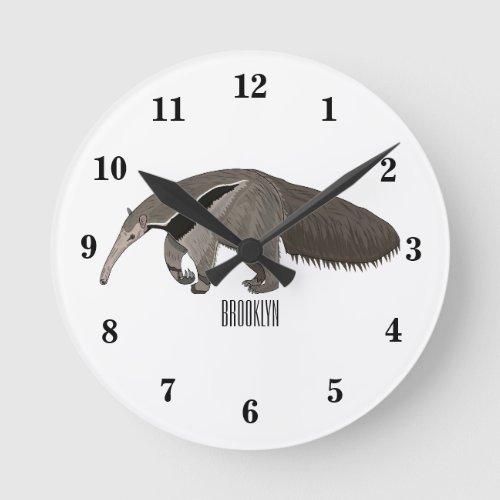 Anteater cartoon illustration round clock
