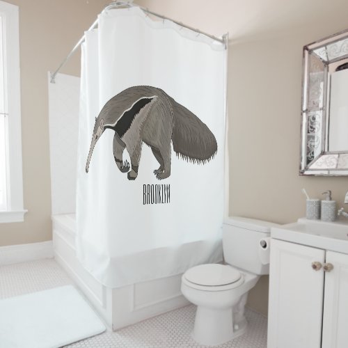 Anteater cartoon illustration  shower curtain