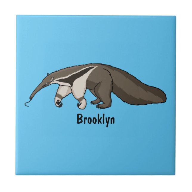 Anteater happy cartoon illustration ceramic tile (Front)