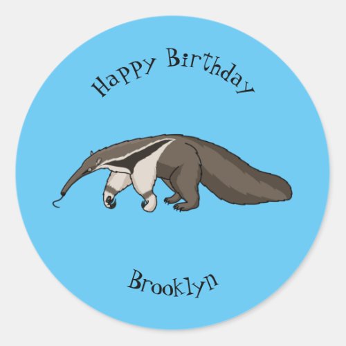 Anteater happy cartoon illustration classic round sticker