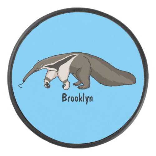 Anteater happy cartoon illustration hockey puck