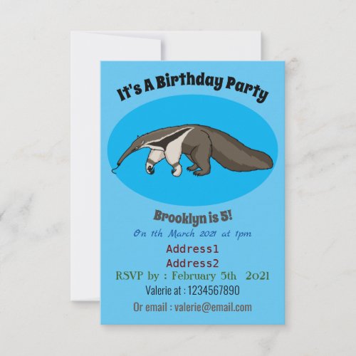 Anteater happy cartoon illustration invitation