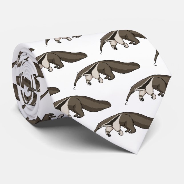 Anteater happy cartoon illustration neck tie (Rolled)
