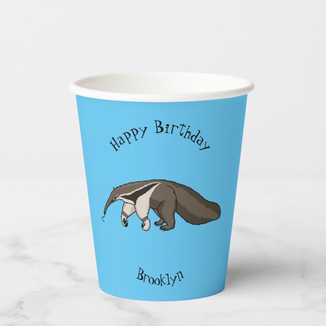 Anteater happy cartoon illustration paper cups (Front)
