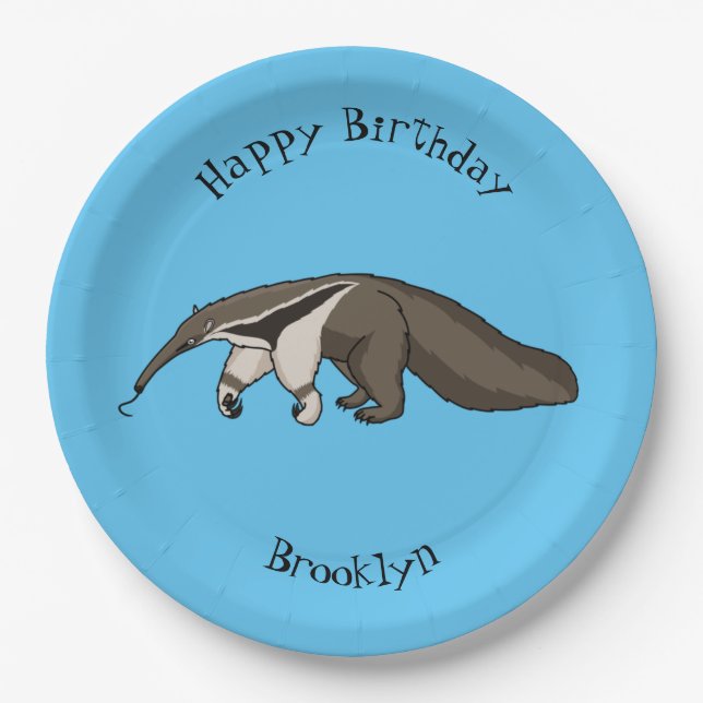 Anteater happy cartoon illustration  paper plates (Front)