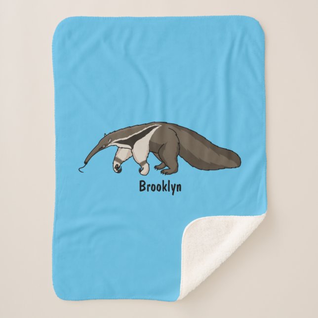 Anteater happy cartoon illustration sherpa blanket (Front)
