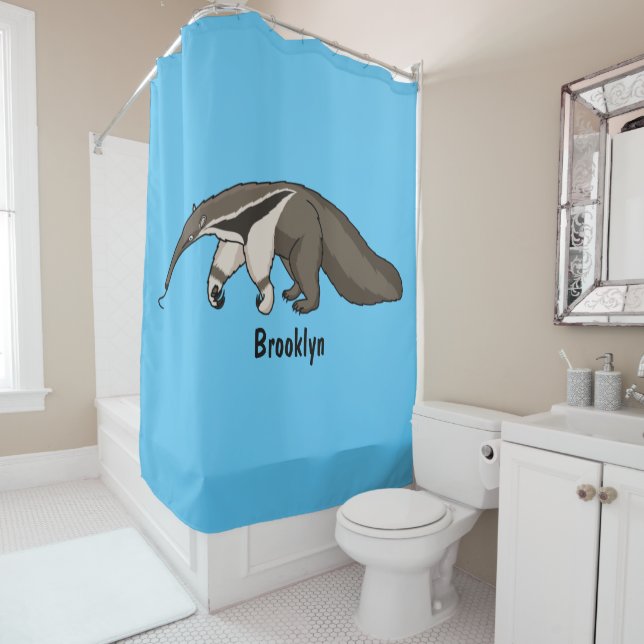 Anteater happy cartoon illustration shower curtain (In Situ)