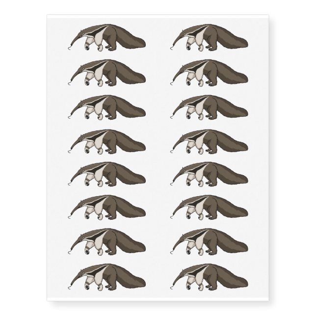 Anteater happy cartoon illustration temporary tattoos (Front)