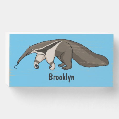 Anteater happy cartoon illustration wooden box sign