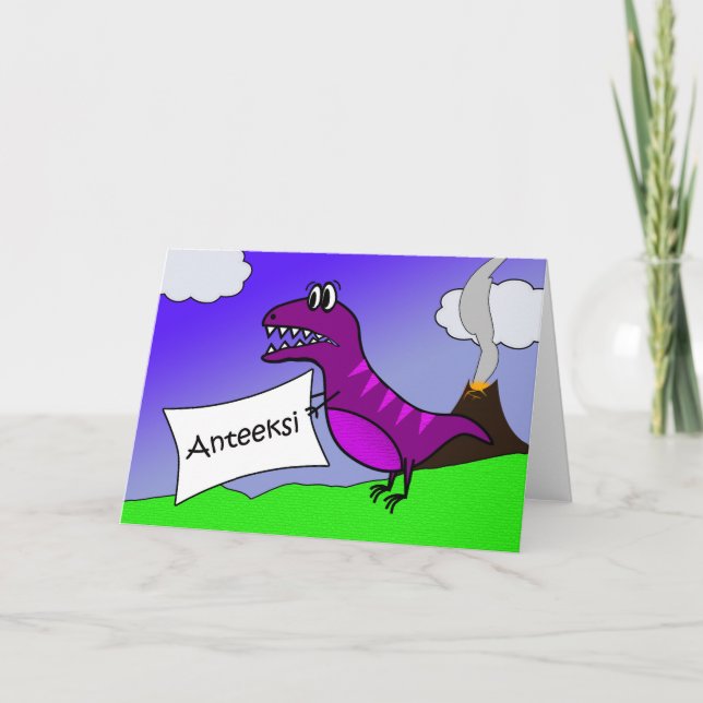 Anteeksi, I'm Sorry in Finnish, Purple Dinosaur Card (Front)
