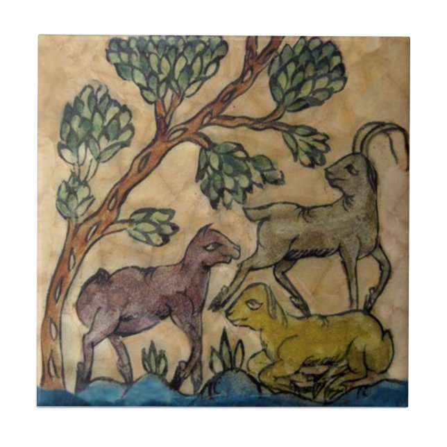 Antelope Animal Family Antique HP Persian Repro Ceramic Tile (Front)